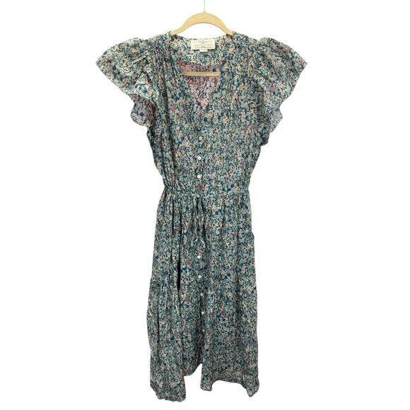 Trovata Birds of Paradis Kristi Dress Sea Mist Floral XS Cotton Blend Midi - Picture 5 of 12